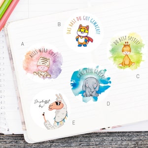 WISH TEXT 試験学校教師幼稚園新学期子供動物動物のパーソナライズされた激励ステッカー 40 mm 丸