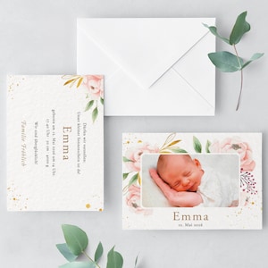 Geboorteaankondiging | Babykaart “FloraSummer” | Babykaart | gepersonaliseerde briefpapier