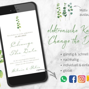 Growing Love - Change the Date - Save the Date Karte Einladung elektronisch WhatsApp - eCard Digitale Datei plants
