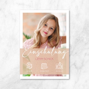 Cartão de convite impresso com foto Introdução à escola Matrícula escolar Aniversário Dedicação da juventude Confirmação Papel Kraft Look