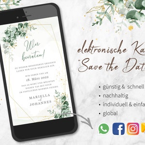 Eucalyptus Frame - Save the Date Karte Einladung elektronisch WhatsApp - eCard Digitale Datei Eucalyptus
