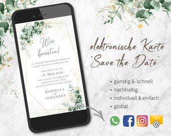 Eucalyptus Frame - Save the Date Card Invitation Electronic WhatsApp - eCard Digital File Eucalyptus