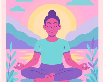 Meditation Magic – Retro Pastel Digital Print for Inner Peace & Joy | Funky Self-Care Wall Art | Instant Download