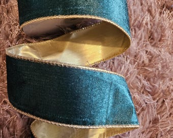 Green and gold wired Christmas Ribbon