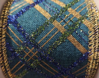 Green blue and gold wired Christmas Ribbon
