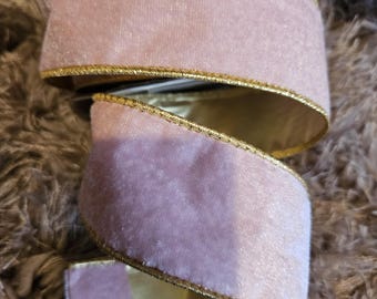 Pink and gold wired Christmas Ribbon