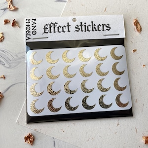Gold Moon - Adesivi con effetto texture, Bujo, Foglio di adesivi per decorazioni, Light Academia