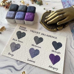 Velvet Decadence Dark Purple Handmade Shimmer Watercolor Palette, Dark Art, Gift for Artist, 6 Half Pans