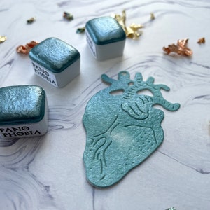 FJARA Teal Blue shimmer handmade artist supplies, sketchbook painting, watercolor for beginners, unique paint gift, Half Pan