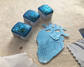 Aquarelle métallisée scintillante faite main bleu sorcière des mers, fournitures d'art, cadeau pour artiste, demi-casserole