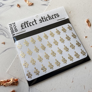 Gold Snake - Adesivos texturizados com efeito, Bujo, Folha de adesivos para decoração, Light Academia, Witchy