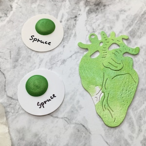 Tester di vernice a punti campione verde abete rosso Shimmer Metallic Colorshift Acquerello fatto a mano, fornitura artistica