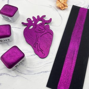 RIVA Chrome Purple Pink Handmade Metallic Shimmer Watercolor, Aluminium Pigment, Gift for Artist, Art Supply, Half Pan