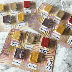 Voorbeeldkaart aquarellen, handgemaakte glitterverf, warme kleuren, ruitjes