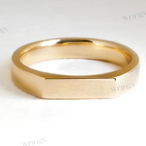 Modern 14K Gold Signet Ring – Minimalist Flat Top Band for Men & Women