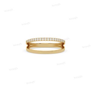 Double Row Round Diamond Wedding Ring Pave Set Engagement Band Sparkling Eternity Gift