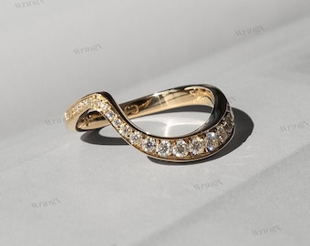 Gold Diamond Wave Band – Unique Curved Stacking Ring