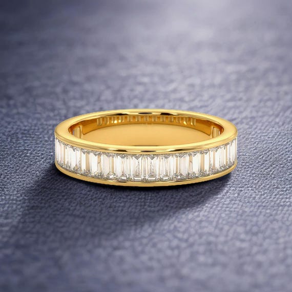 とありつストア 14Kイエローゴールドのバゲットダイヤモンドエタニティバンド