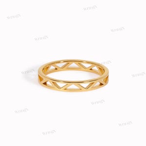 Geometric Gold Ring with Symmetric Triangle Pattern - Unique Minimalist Jewelry, Modern Statement Band for Women