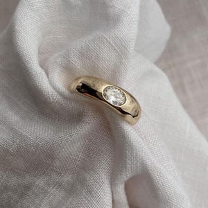 Bezel Set Oval Diamond Ring, Solid Gold Chunky Dome Ring, Unique Engagement Ring, Wedding Band for Women, Modern Gold Statement Ring