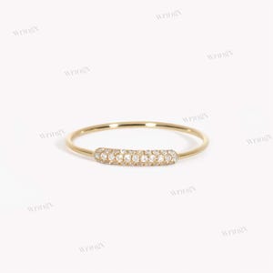 14k Gold Pave Top Wedding Ring, Solid Gold Diamond Cz Ring, Womens Half Eternity Ring, Unique Gold Marriage Ring, Delicate Stacking Ring