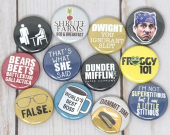 The Office Quotes, Set of 12 1-inch Buttons or Magnets