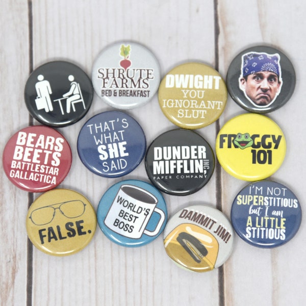 The Office Quotes, Set of 12 1-inch Buttons or Magnets