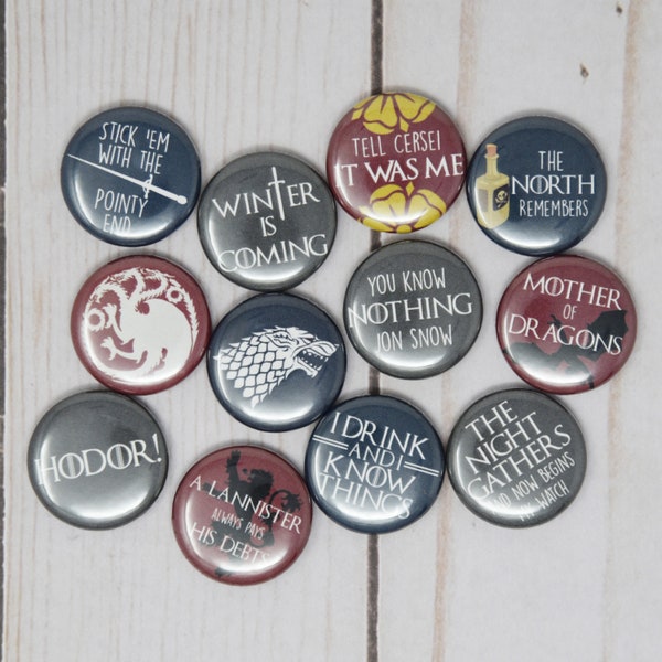 Game of Thrones Quotes, Set of 12 1-inch Buttons or Magnets