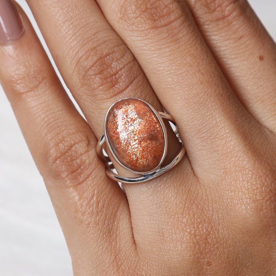 Bague en pierre de soleil naturelle bague en argent massif - Etsy France