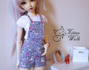 Purple unicorn dungarees for minifee, kid delf, MSD, 40 cm, 1/4 BJD