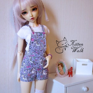 Purple unicorn dungarees for minifee, kid delf, MSD, 40 cm, 1/4 BJD image 1