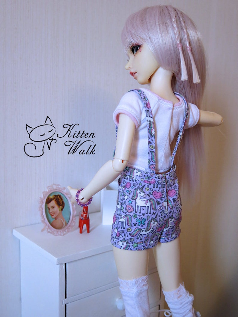 Purple unicorn dungarees for minifee, kid delf, MSD, 40 cm, 1/4 BJD image 3