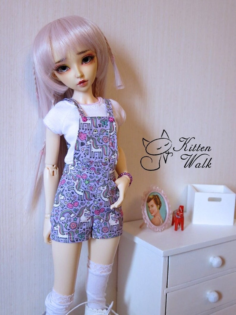 Purple unicorn dungarees for minifee, kid delf, MSD, 40 cm, 1/4 BJD image 1