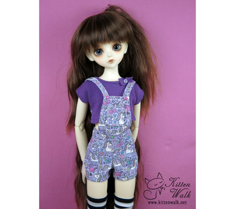 Purple unicorn dungarees for minifee, kid delf, MSD, 40 cm, 1/4 BJD image 2