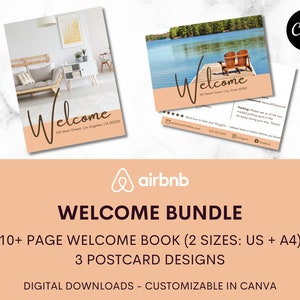 Pacchetto modelli di benvenuto per host Airbnb / Modello di biglietto di benvenuto Airbnb / Modello di libro di benvenuto Airbnb / Modello Canva / Casa vacanza