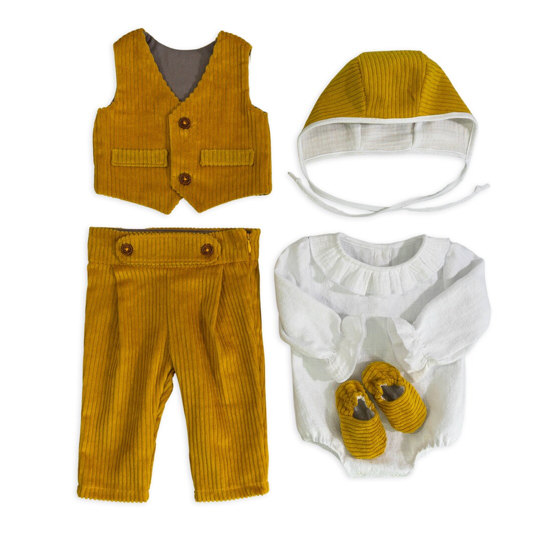 Unique Handmade Yellow Baby Boy Wedding Outfit, Baby Shower Outfit