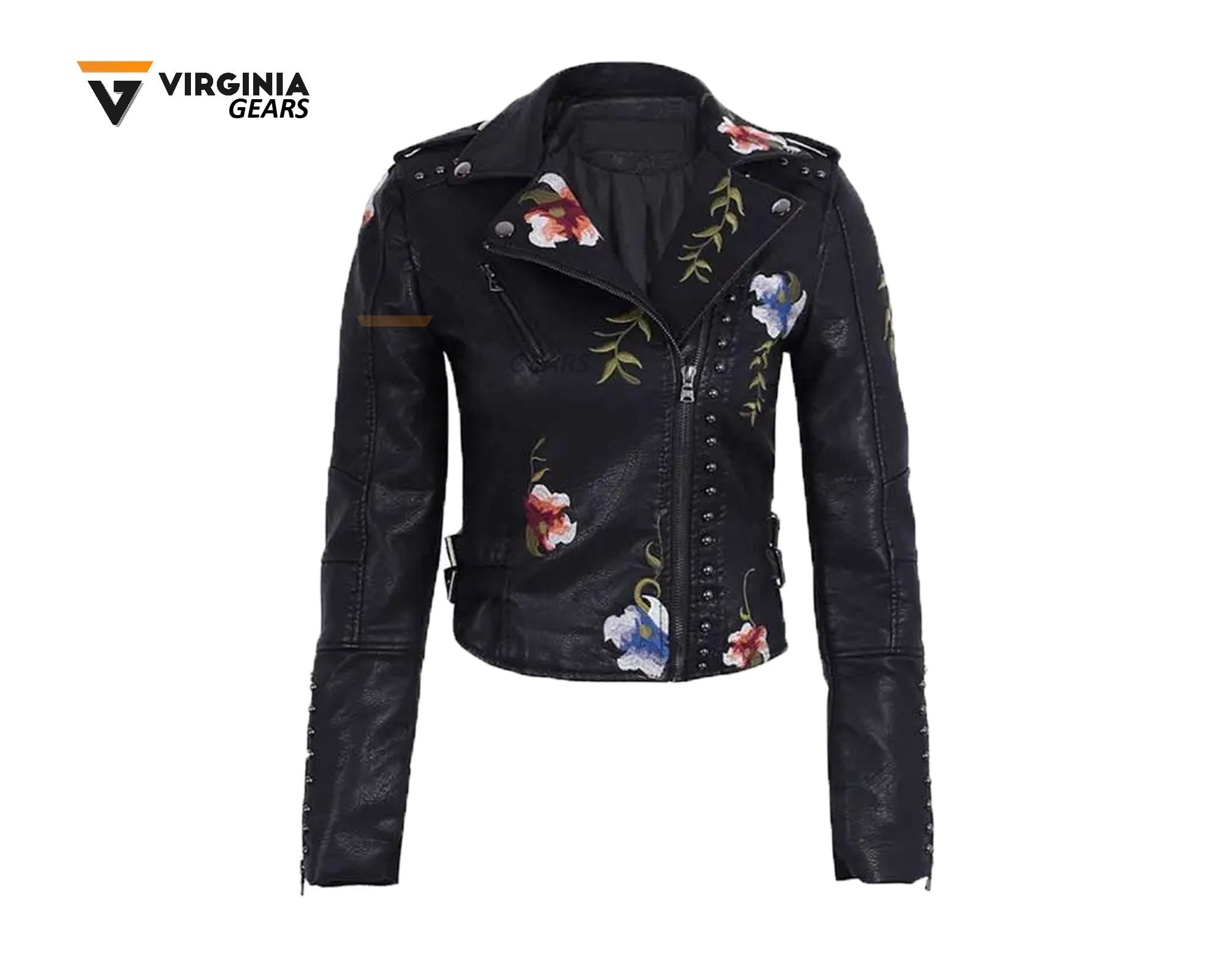 Blank NYC Love and Leave faux leather jacket with flower embroidery