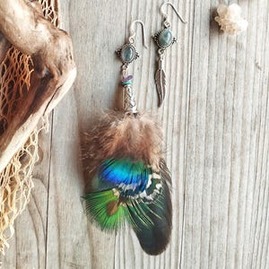 Boho Earrings with Natural Feathers and Silver – Handmade – Shamanic Style – Tribal – Wild and Spiritual Jewelry – Ethnic