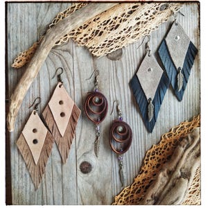 Tribal Leather Earrings – Handmade – Shamanic Style – Boho – Wild & Spiritual Jewelry – Ethnic – Lightweight