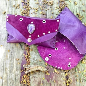New Moon Tabaquera ou Porte-monnaie - Fait main en cuir de haute qualité avec des pierres naturelles Style bohème ethnique tribal sauvage