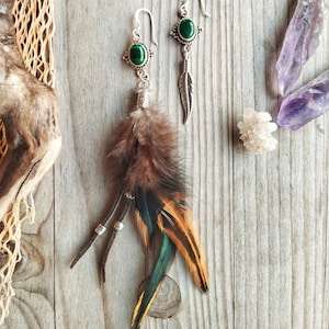 Boho Earrings with Natural Feathers and Silver – Handmade – Shamanic Style – Tribal – Wild and Spiritual Jewelry – Ethnic
