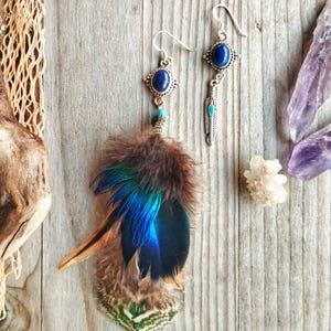 Boho Earrings with Natural Feathers and Silver – Handmade – Shamanic Style – Tribal – Wild and Spiritual Jewelry – Ethnic