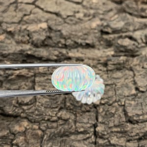 Carved Oparex Opal Quartz Beads: Muskmelon Shape, Handmade Gemstone Pair
