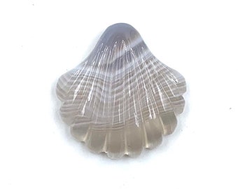 Carved Laguna Agate Sea Shell: Gray & White Gemstone (25x24x6mm)