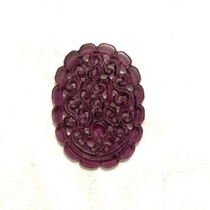 Handmade Dark Pink Glass Carved Pendant: Jewelry Making (38x28x3mm)