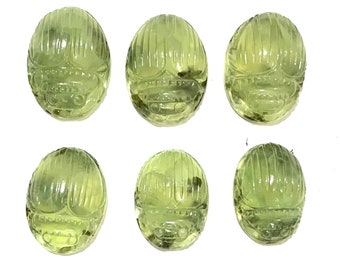 Natural Green Prehnite Scarab Gemstone: Carved Jewelry Making Stone