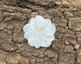 Natural White Moonstone Flower Carved Gemstone (19x4mm)