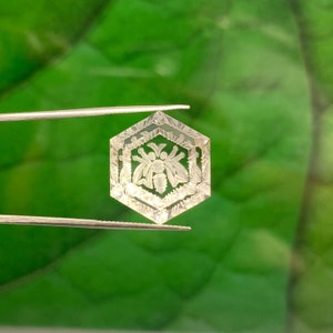 Hand Carved Crystal Quartz Gemstone: Honey Bee Intaglio, Faceted Hexagon (19x17x9mm)