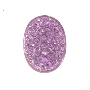 Handmade Carved Pink Glass Pendant: Oval Necklace Jewelry Making (40x30x3mm)