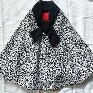 HANDMADE girls CAPE COAT white leopard print snuggle fleece lined winter Christmas warm  gift idea